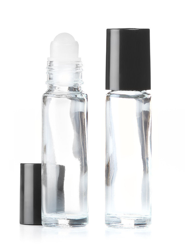 Roll-on ball top, Clear Glass Vial with Black Lid, 8.5ML