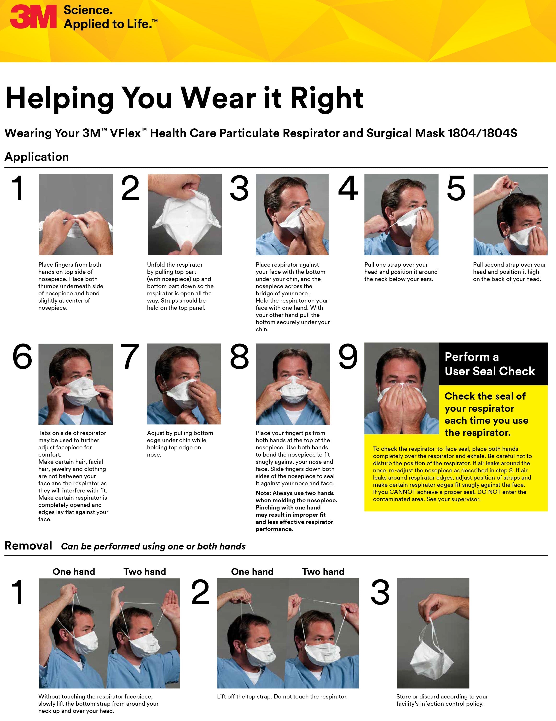 3M 1804 Vflex Niosh N95 Health Care Surgical Respirator. 99+% Filtration Efficiency. BX of 50. As low as $1.39 per mask.