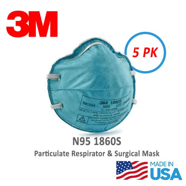 3M™ N95 1860S Health Care Surgical Respirator. 5-Pack. Size Small. 99+% Filtration Efficiency.