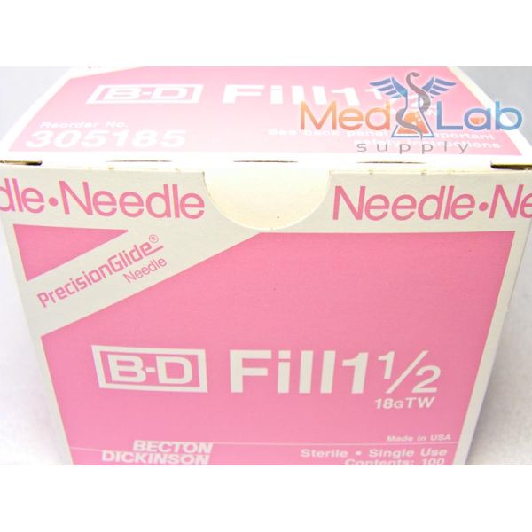 BD PrecisionGlide Hypodermic Needles 18g x 1.5", Qty 100