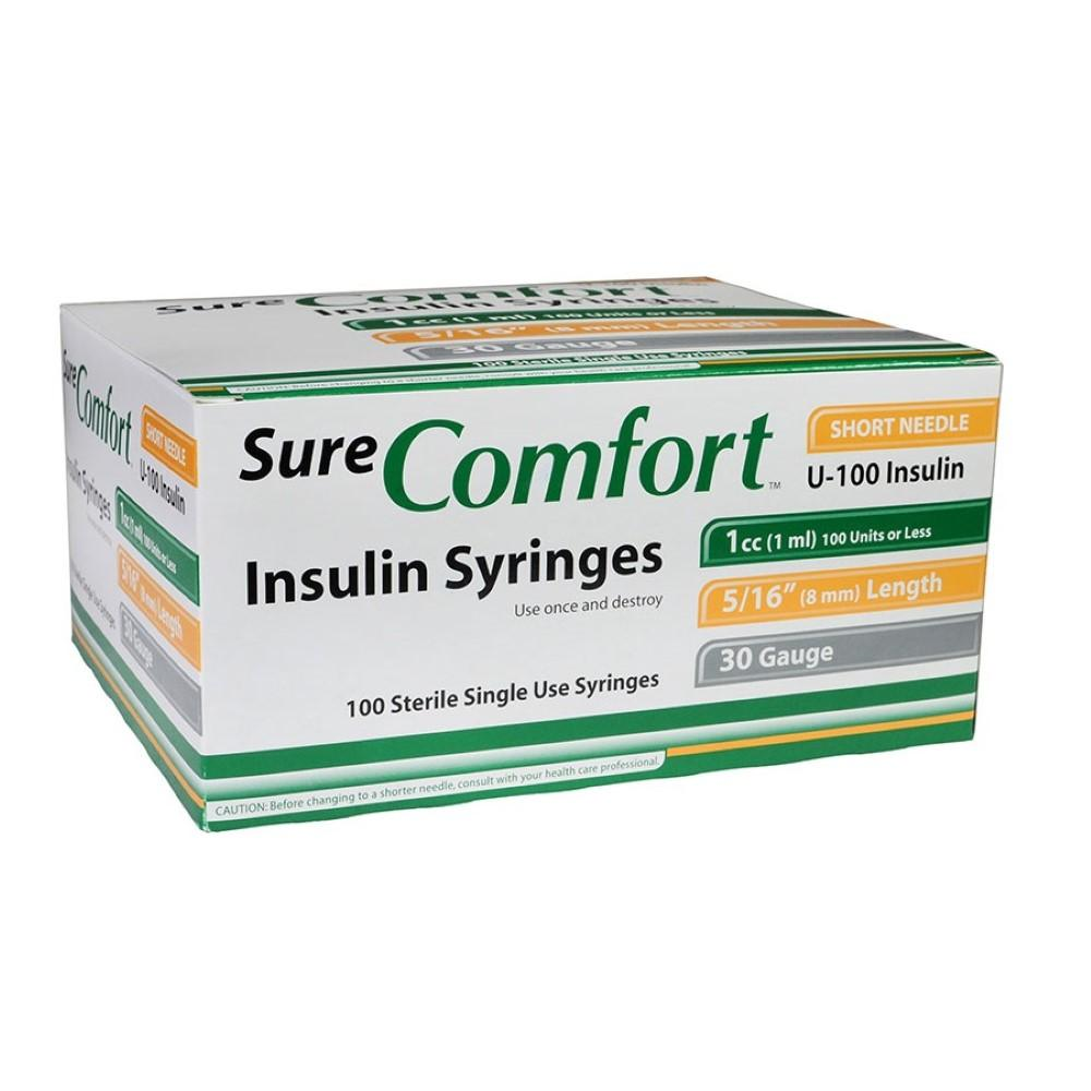 Sure Comfort Diabetic Insulin Syringes, Box of 100: 27g 28g, 29g 30g and 31g