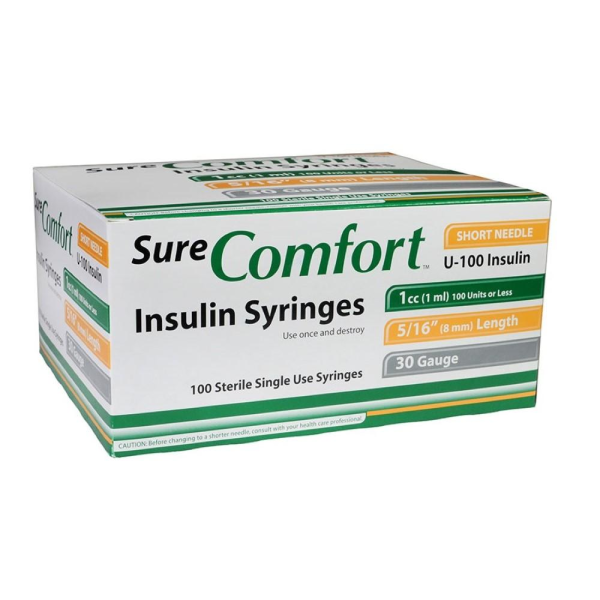 SureComfort Insulin Syringe, 1cc x 30g x 5/16, Box of 100