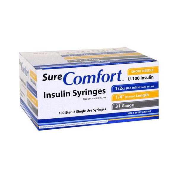 SureComfort Insulin Syringe, 3/10cc x 31g x 1/4, Box of 100