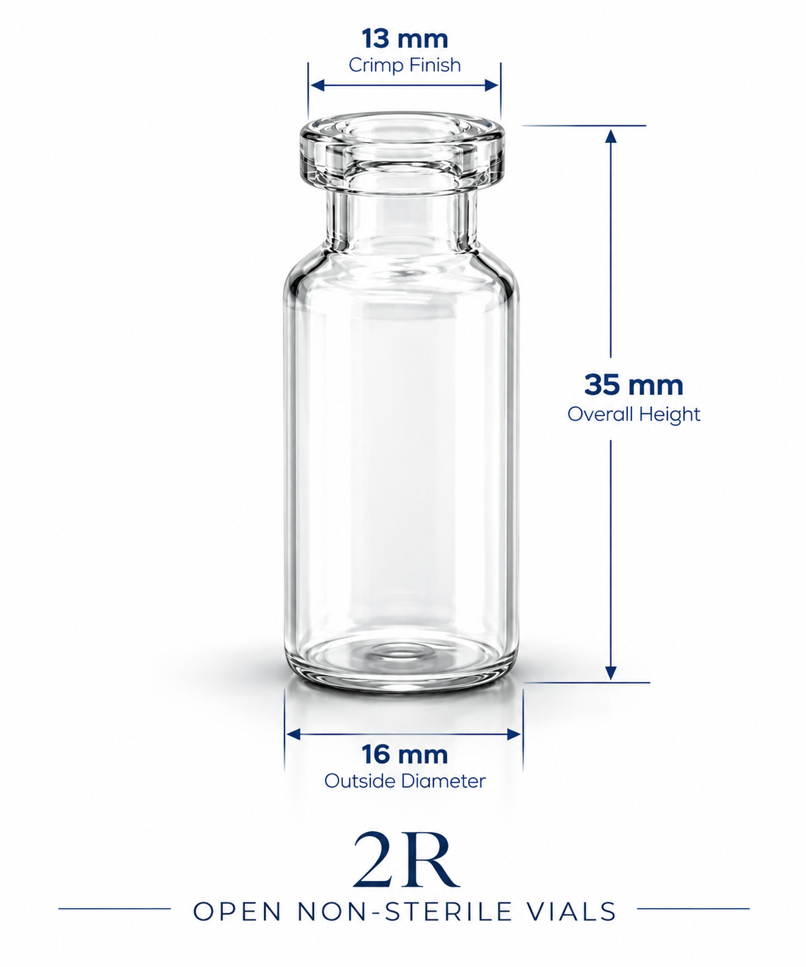 2R Clear Open Glass Vials ,Non-Sterile with Dimensions