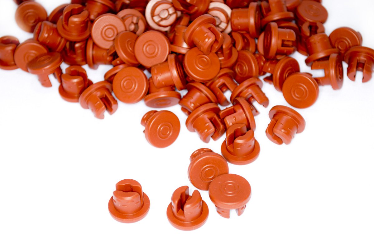 20mm Lyophilization Stoppers 2-Pronged Red, Qty. 100