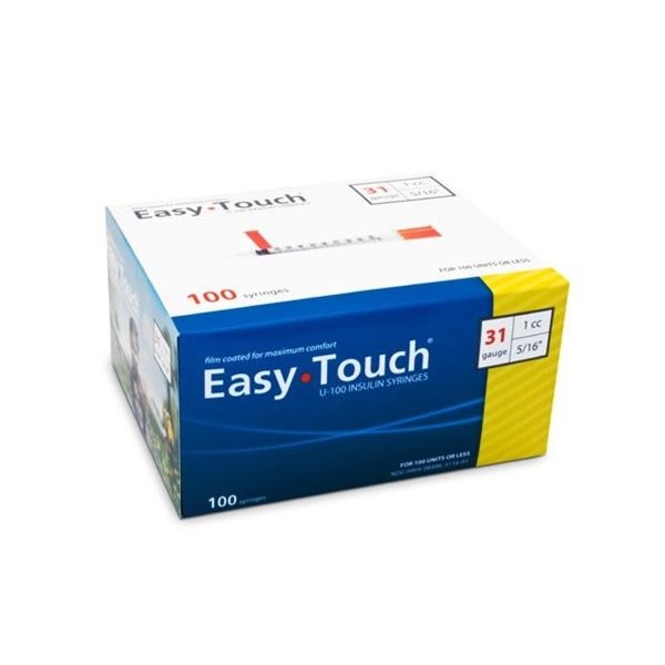 Easy Touch Diabetic Syringe .5ml with 31g, x 5/16 inch needle (Qty. 100)