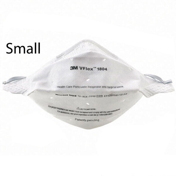 3M 1804 Small Vflex Niosh N95 Health Care Surgical Respirator. 99+% Filtration Efficiency. Case of 50. As low as $1.89 per mask.