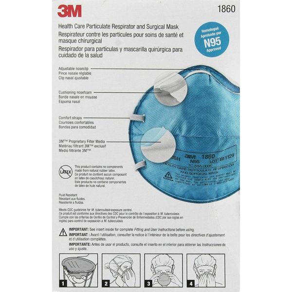 3M™ N95 1860S Health Care Surgical Respirator. 5-Pack. Size Small. 99+% Filtration Efficiency.