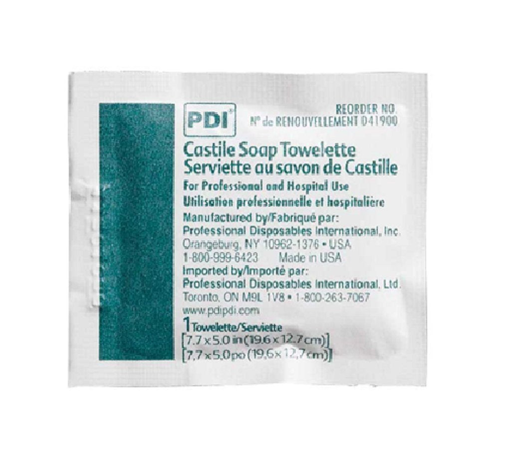 PDI Healthcare Castile Soap Towelette", 100 Individually Wrapped Wipes per Box