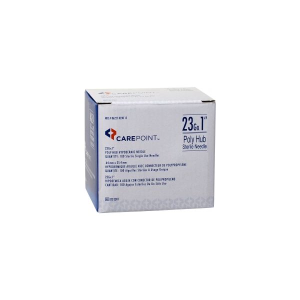 CarePoint Poly Hub Sterile Needle 23g x 1", Box of 100