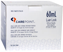 CarePoint Luer Lock 60cc/mL Syringe only, Box of 25