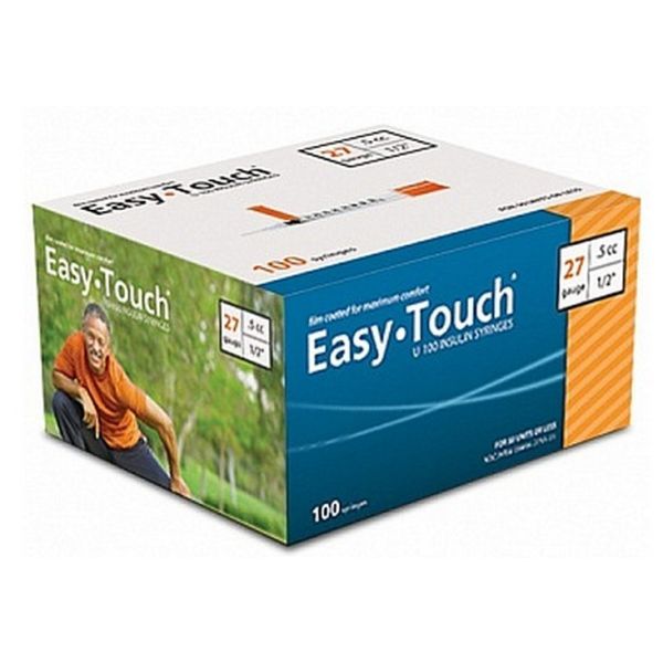 Easy Touch Diabetic Syringe 1ml with 27g, x .5 inch needle (Qty. 100)