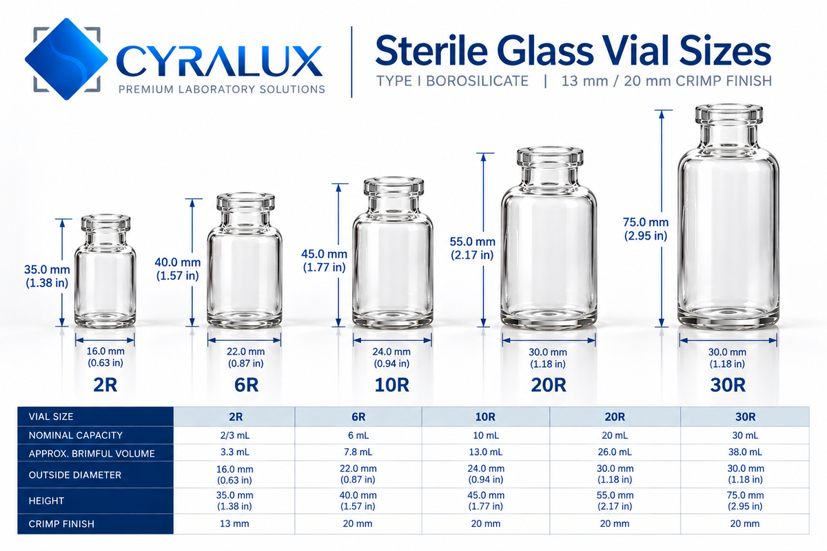 Cyralux 6R Clear Sterile Ready-to-Fill Glass Vials - Nest and Tub of 48