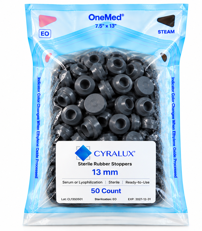 Cyralux 13 mm Sterile RTU Serum Stoppers |Bag of 50