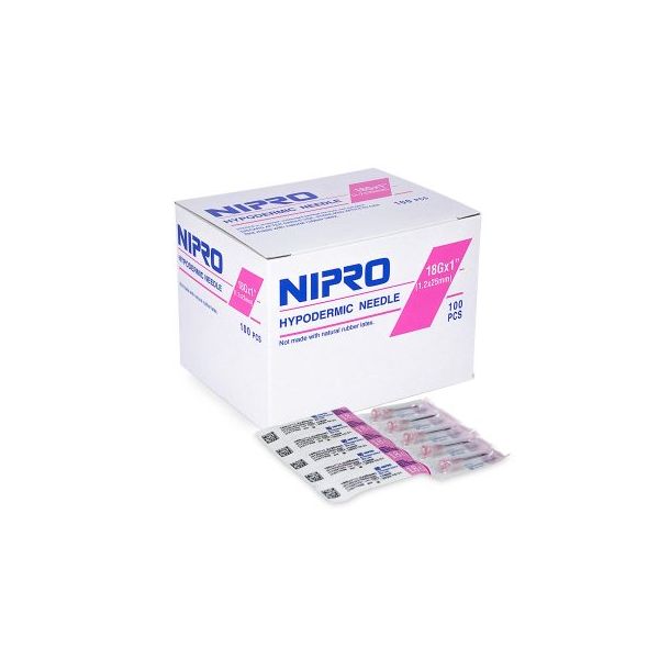 Nipro Sterile Hypodermic Needle, 18g x 1", BX 100
