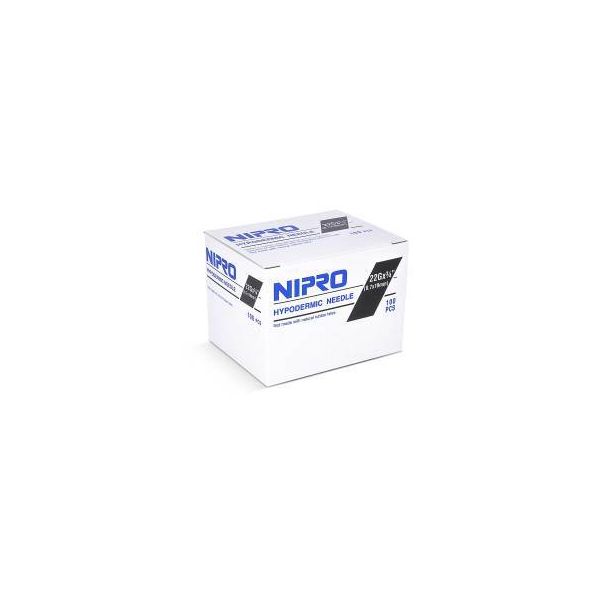 Nipro Sterile Hypodermic Needle, 22g x .75", BX 100