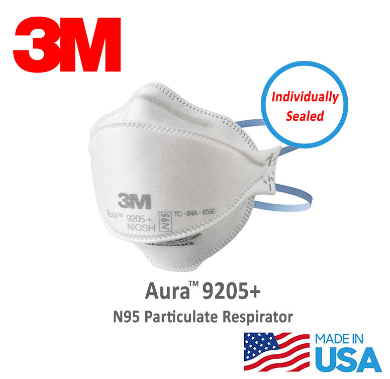 3M 9205+ Aura Niosh N95 Particulate Respirator. 99+% Filtration Efficiency. Individually Sealed.