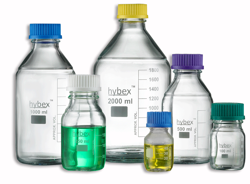 Hybex Glass Media Storage Bottle, 500ML - 5 Cap Color Options, Case 10