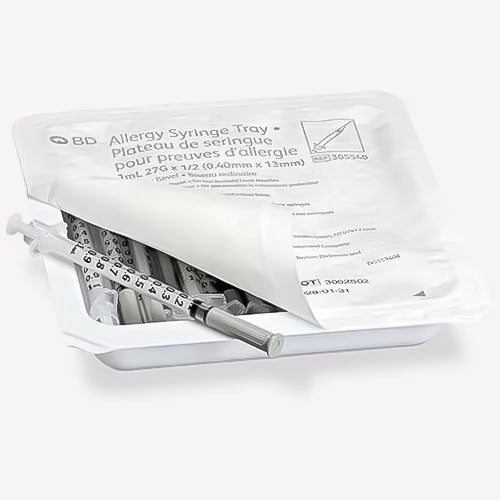 BD Allergy Tray PrecisionGlide™ Syringe & Needle,1cc x 27g x .50", 25/Tray, 305540