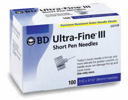 BD Diabetic Pen Needle, 31G x 5/16, Box of 100, 320109