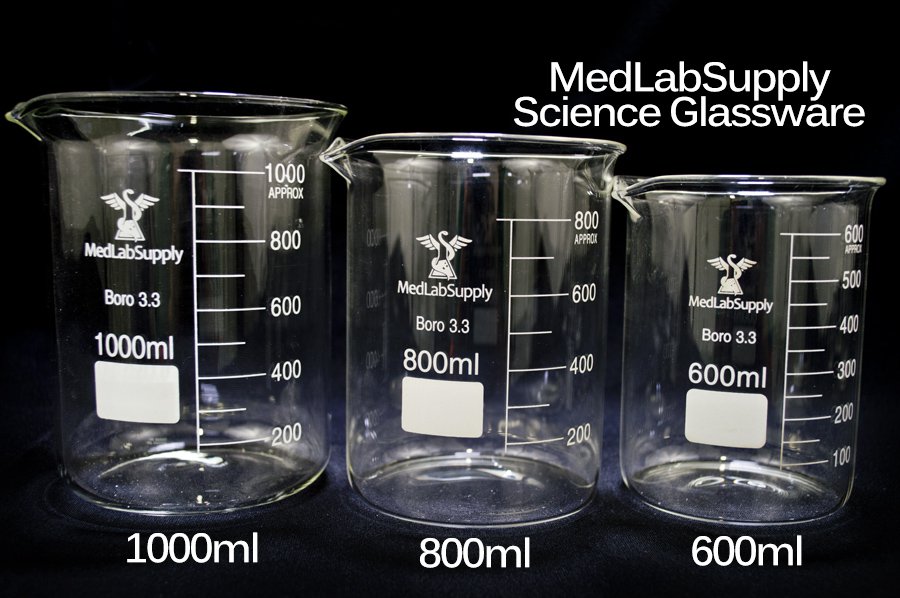 1000mL Low Form Graduated Glass Beakers, Qty. 1