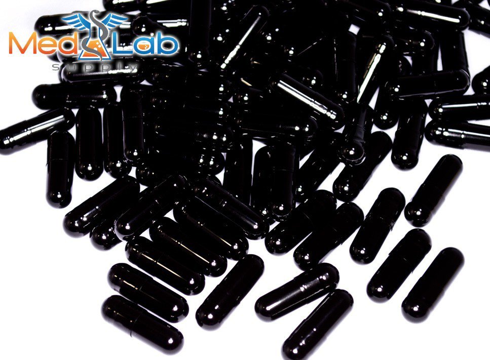 Black Gelatin Capsules Size 00, Qty. 2500 in resealable pouch