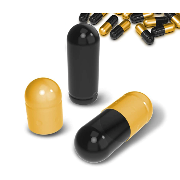 Black/Gold Empty Gelatin Capsules, Size 00, Qty. 500, Premium Color