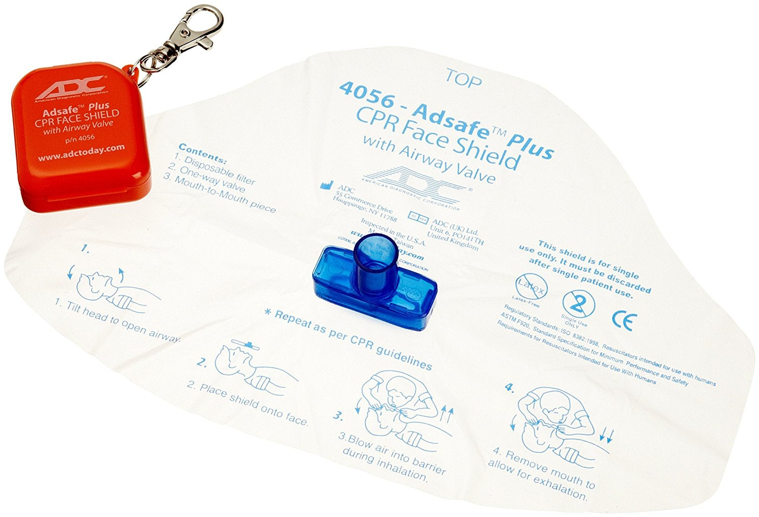ADC Adsafe Plus CPR Face Shield with 1 Way Valve, Orange