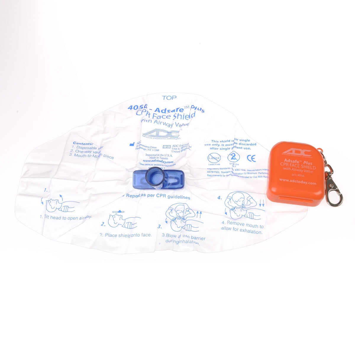 ADC Adsafe Plus CPR Face Shield with 1 Way Valve, Orange