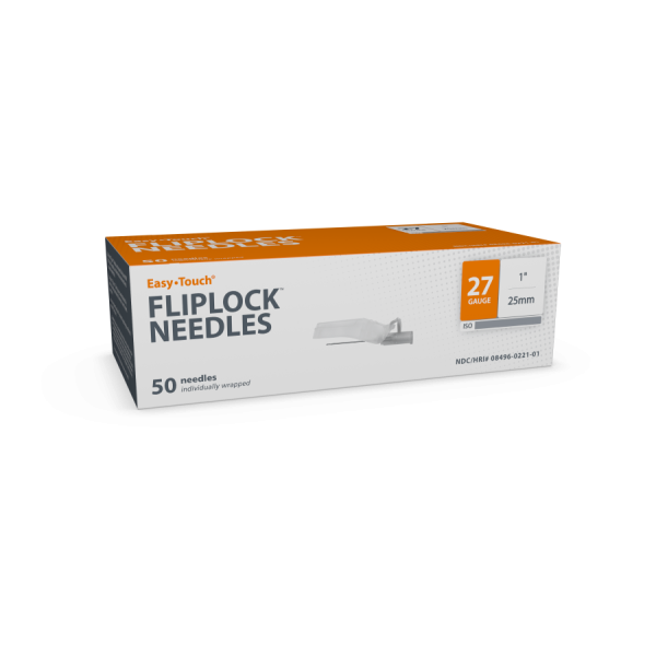 EasyTouch FlipLock Safety Hypodermic Needles, Sterile, 23G x 1, 50/BX, 812301