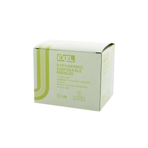 Exel Disposable Hypodermic Needle 19g x 1", Box of 100, 26424