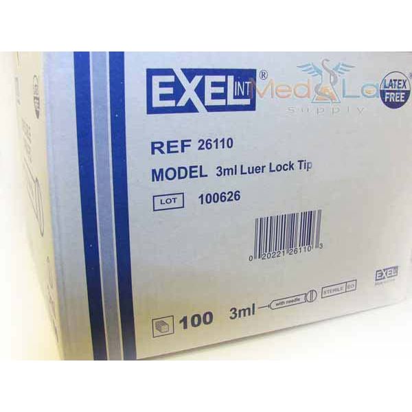 Exel Luer Lock Syringe & Needle, 3cc x 20g x 1", 100/Box, 26108