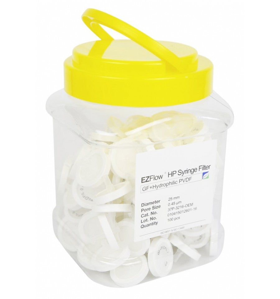 EZFlow High Particulate Syringe Filter, PVDF 0.2um: 25mm, Qty.25