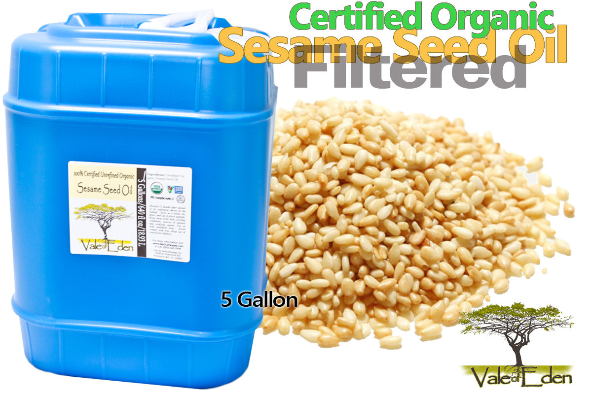 Filtered Sesame Oil, Certified Virgin Organic, (5 Gallons)