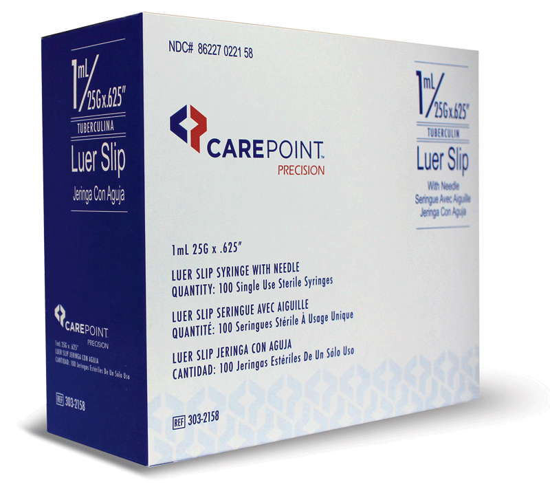 Carepoint Luer Slip 1mL x 25g x 5/8, 303-2158, Box of 100
