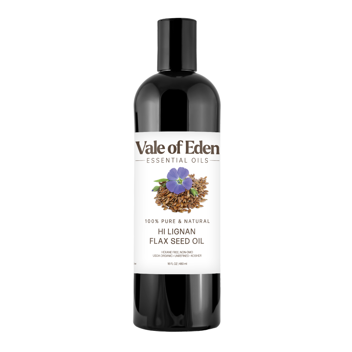 Flax Seed Oil, Certified Organic, Hi-Lignan, Non-GMO, Virgin, Qty. 16 oz