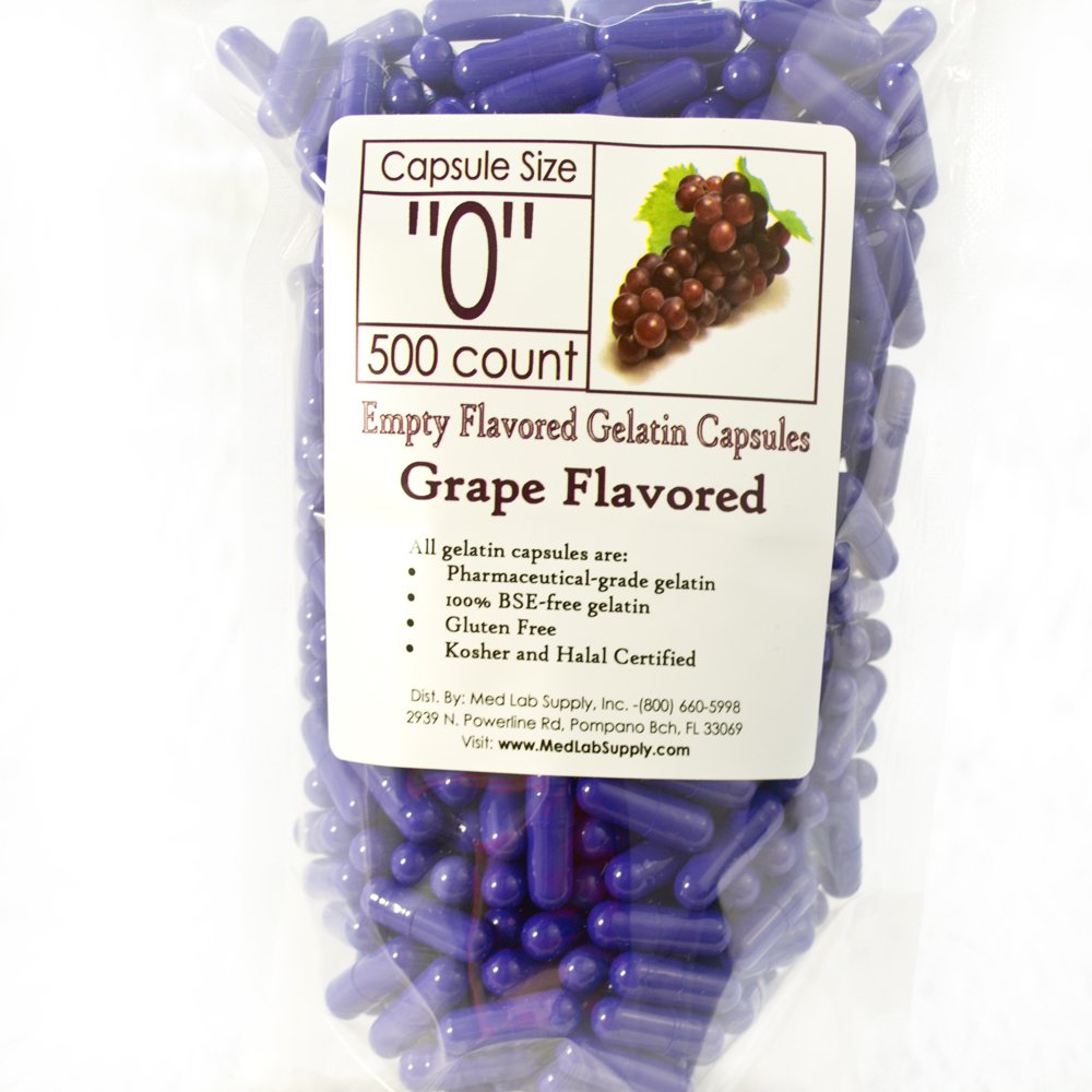 Grape Flavored Gelatin Capsules, Size 0, Qty. 500