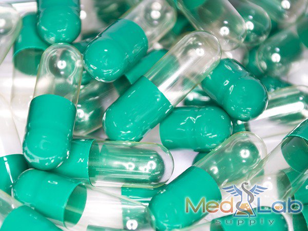 Green/Clear Empty Capsules, Size 0, 2500 count