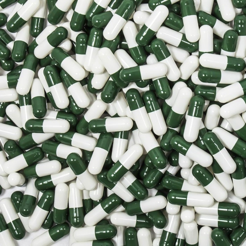 Green/White Empty Gelatin Capsules, Size 2, Bag of 500