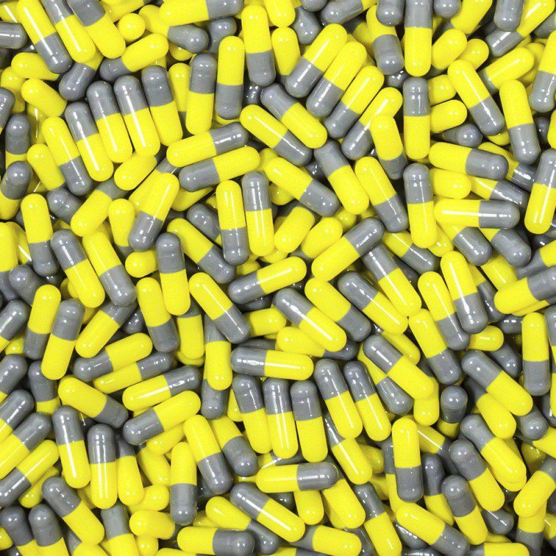 Gray/Yellow Gelatin Capsules, Size 2 (Qty. 1500) in resealable stand-up bag