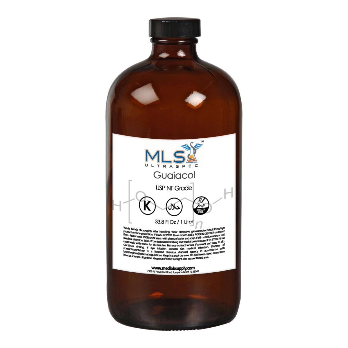 Guaiacol: Purified, GRAS Certfied, 1 Liter, Pure Grade