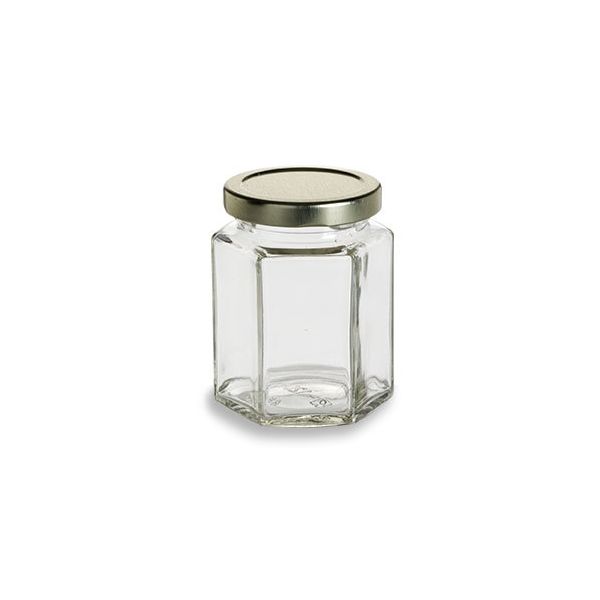 6 oz Hexagon Glass Jar, with Gold Lid
