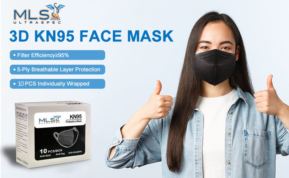 UltraSpec Premium KN95 Masks-Youth Size. Stealth Black (white interior). Individually sealed. Box of 20. USA Nelson Lab tested @ 99+% filtration efficiency.