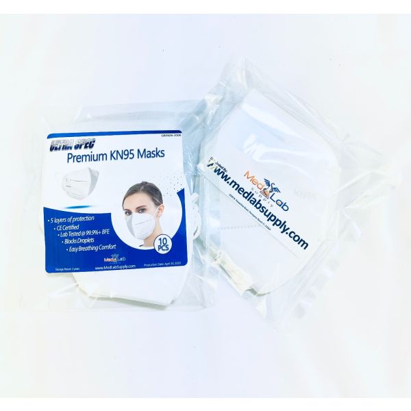 Ultra Spec Premium KN95 Masks. Arctic White. Pack of 10. USA Nelson Lab Tested @ 99+% Filtration Efficiency.