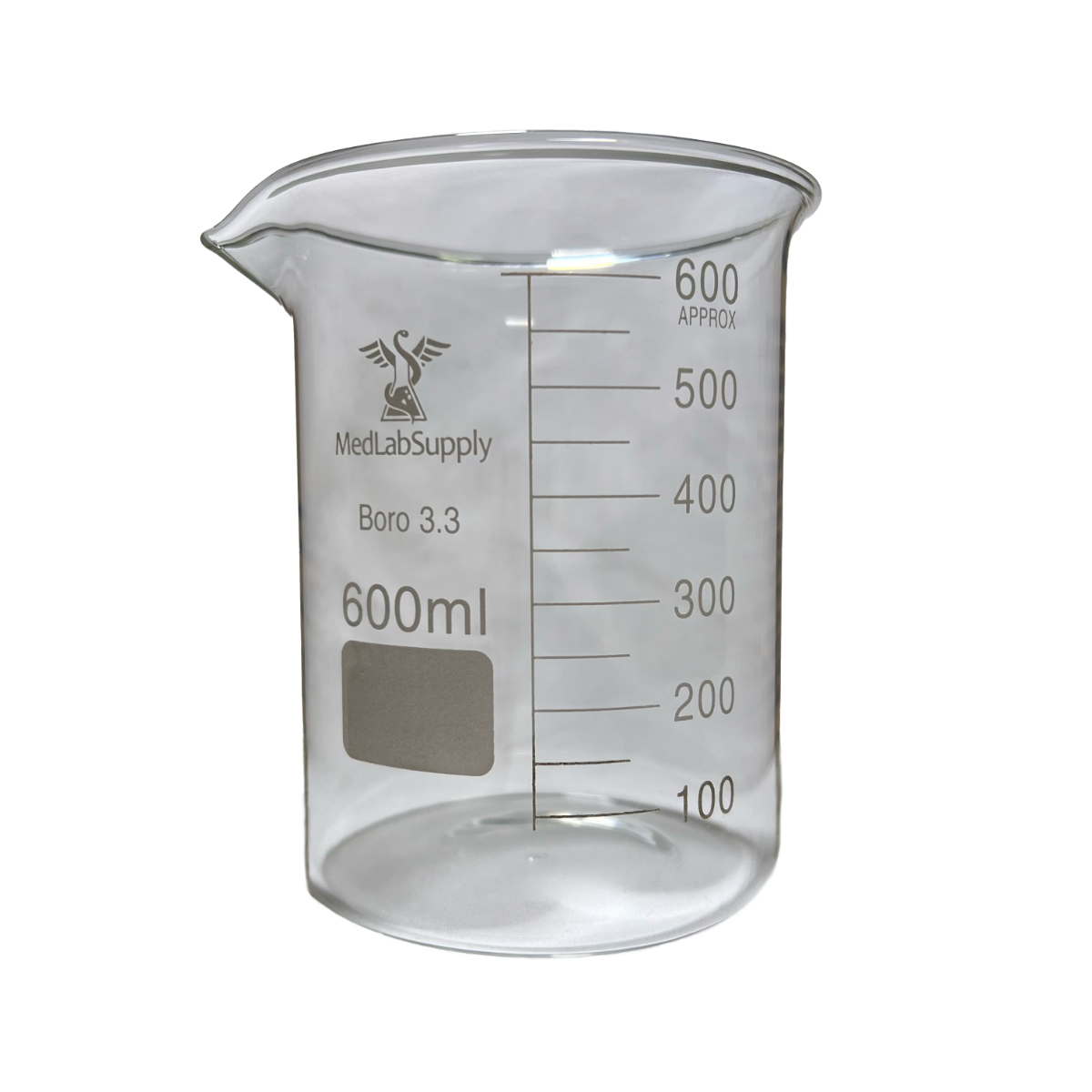600mL, Low Form Graduated Glass Beaker, Qty. 1