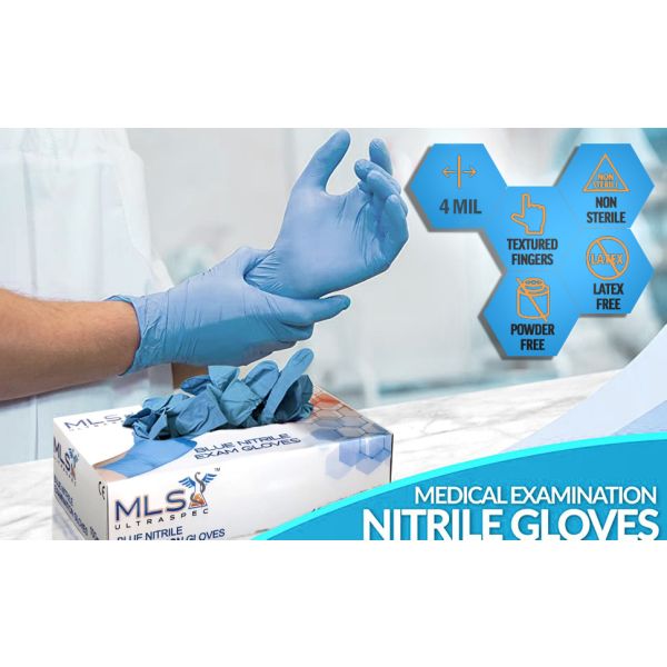 Ultra Spec Nitrile Gloves, Medical Exam Grade, Powder-free Blue, Large, BX of 100