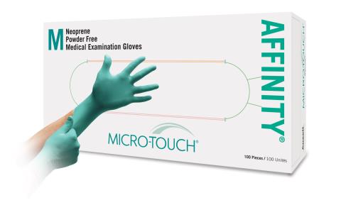 Micro-Touch Affinity by Ansell 100% High Performance Neoprene Exam Grade Gloves, 6.3 mils, Green, Medium, Box of 100