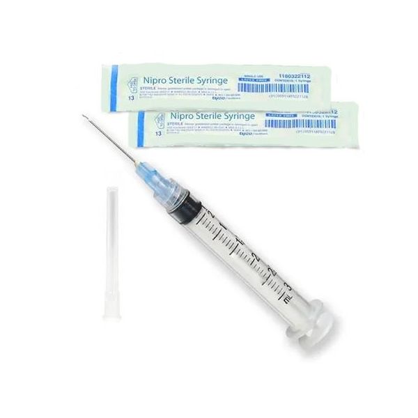 Nipro Luer Lock Syringe & Needle, 3cc x 20g x 1", BX 100