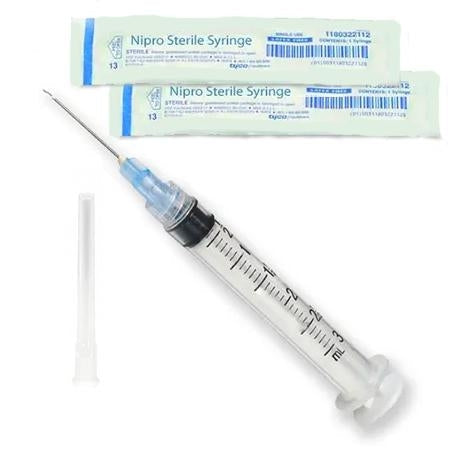 Nipro Luer Lock Sterile 3cc Syringe with Needle, BX of 100 (Click for all Available Sizes)