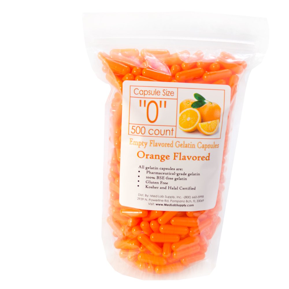 Orange Flavored Gelatin Capsules, Size 0 (Qty. 500)